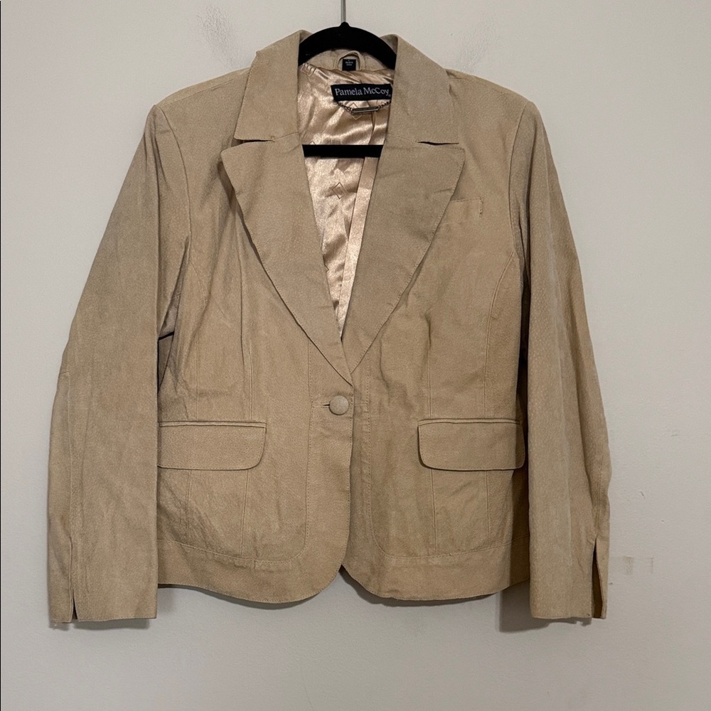 Vintage Pamela McCoy Beige Women's Blazer jacket L suede casual retro Y2K event